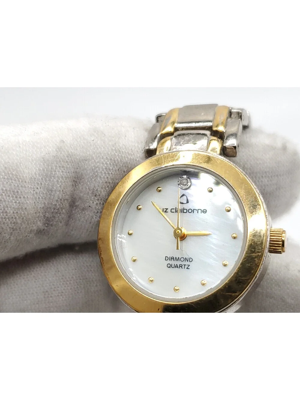 Liz Claiborne Diamond Quartz Womens Watch New Battery Two-Tone MOP Dial 25mm